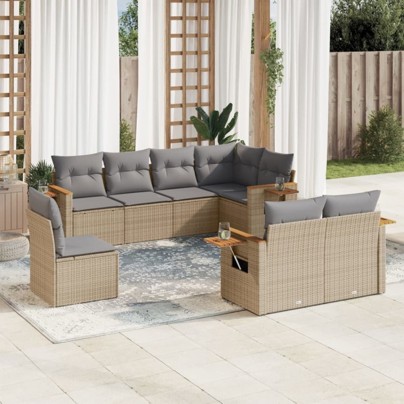 vidaXL 8-tlg. Garten-Sofagarnitur mit Kissen Beige Poly Rattan vidaXL 8-tlg. Garten-Sofagarnitur mit Kissen Beige Poly Rattan