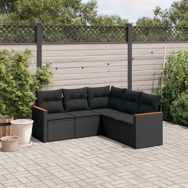 vidaXL 5-tlg. Garten-Sofagarnitur mit Kissen Schwarz Poly Rattan vidaXL 5-tlg. Garten-Sofagarnitur mit Kissen Schwarz Poly Rattan