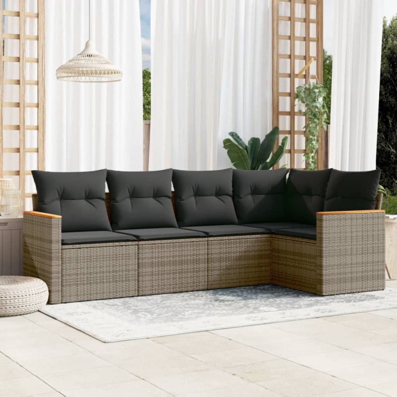 vidaXL 5-tlg. Garten-Sofagarnitur mit Kissen Grau Poly Rattan vidaXL 5-tlg. Garten-Sofagarnitur mit Kissen Grau Poly Rattan