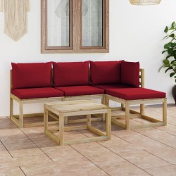5-tlg. Garten-Lounge-Set mit Weinroten Kissen