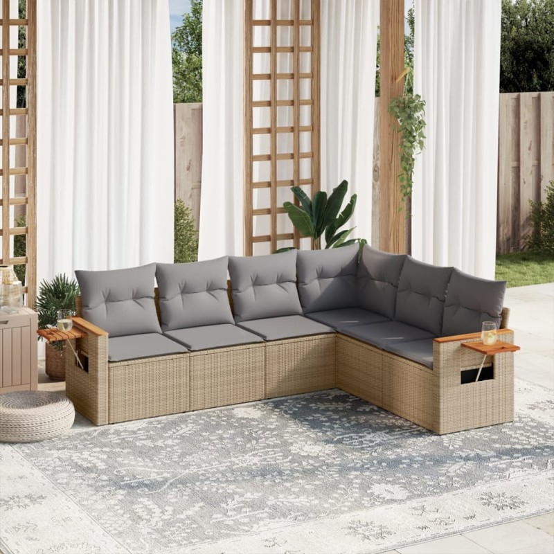 vidaXL 6-tlg. Garten-Sofagarnitur mit Kissen Beige Poly Rattan vidaXL 6-tlg. Garten-Sofagarnitur mit Kissen Beige Poly Rattan