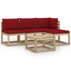 5-tlg. Garten-Lounge-Set mit Weinroten Kissen