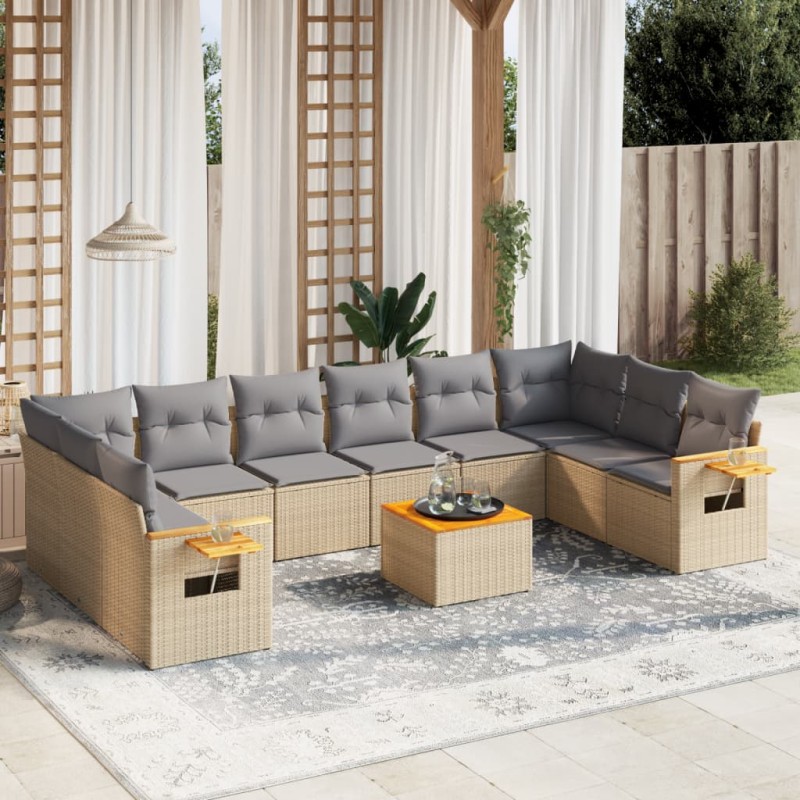 vidaXL 11-tlg. Garten-Sofagarnitur mit Kissen Beige Poly Rattan vidaXL 11-tlg. Garten-Sofagarnitur mit Kissen Beige Poly Rattan