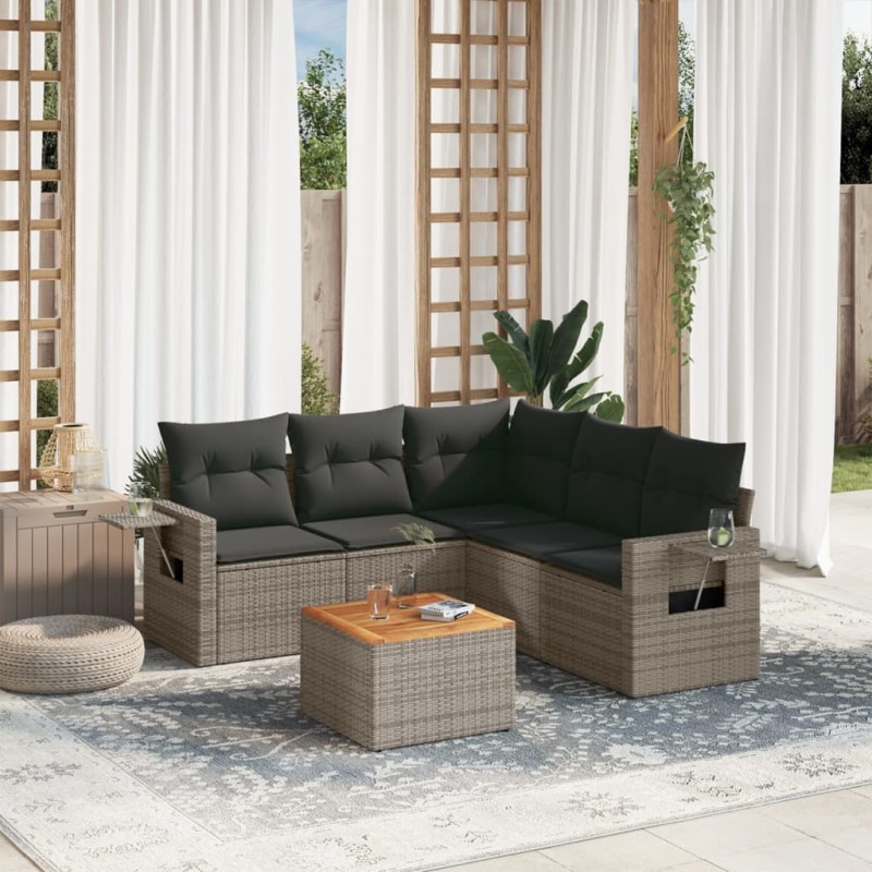 vidaXL 6-tlg. Garten-Sofagarnitur mit Kissen Grau Poly Rattan vidaXL 6-tlg. Garten-Sofagarnitur mit Kissen Grau Poly Rattan