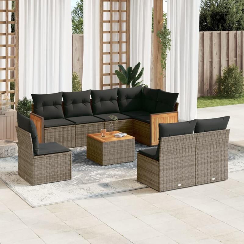 vidaXL 9-tlg. Garten-Sofagarnitur mit Kissen Grau Poly Rattan vidaXL 9-tlg. Garten-Sofagarnitur mit Kissen Grau Poly Rattan