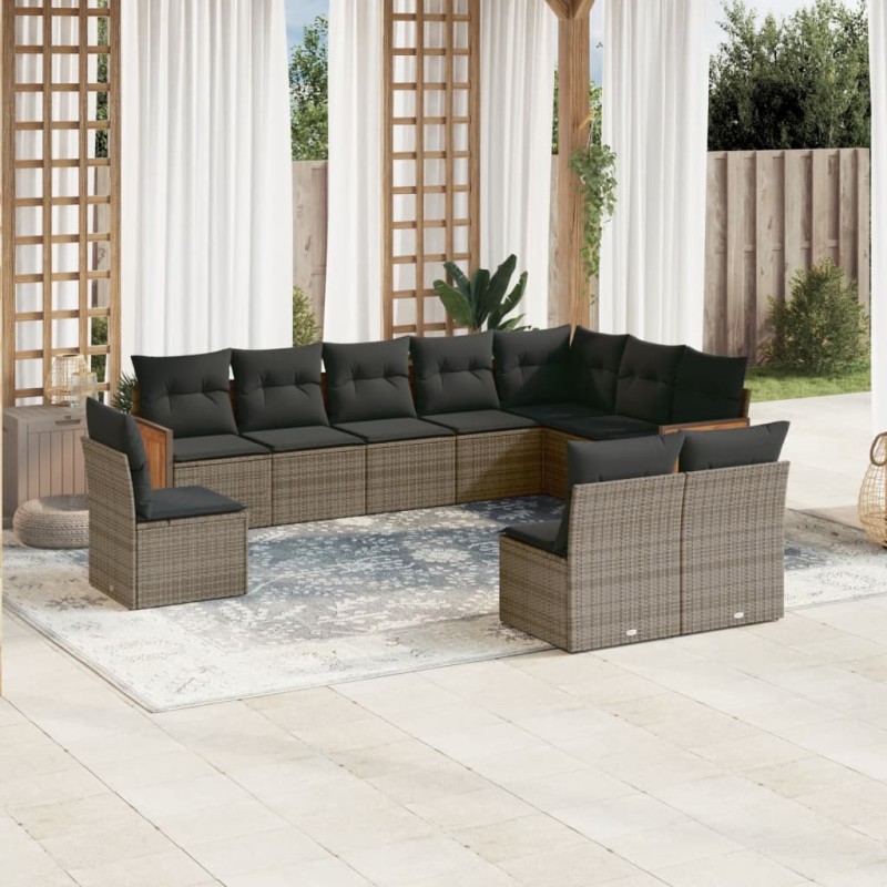 vidaXL 10-tlg. Garten-Sofagarnitur mit Kissen Grau Poly Rattan vidaXL 10-tlg. Garten-Sofagarnitur mit Kissen Grau Poly Rattan