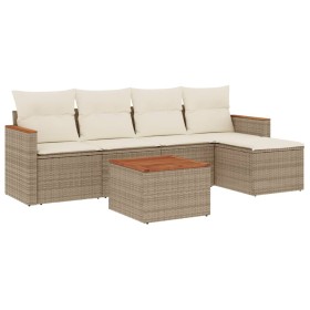 vidaXL 6-tlg. Garten-Sofagarnitur mit Kissen Beige Poly Rattan