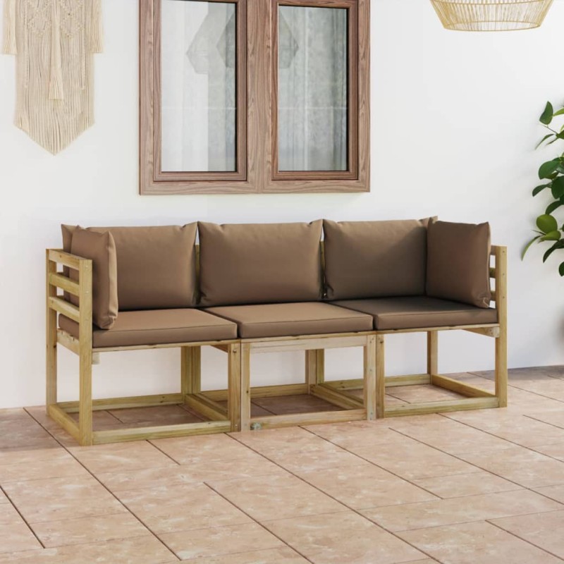 vidaXL 3-Sitzer-Gartensofa mit Taupe Kissen vidaXL 3-Sitzer-Gartensofa mit Taupe Kissen
