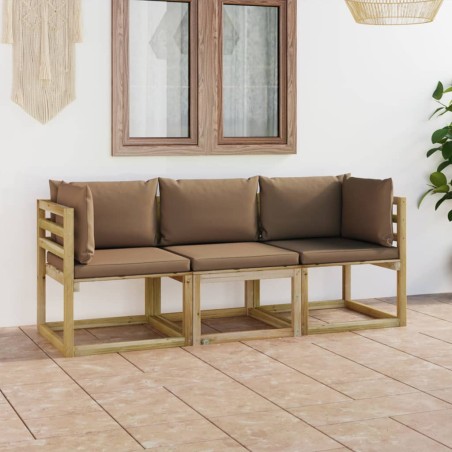 vidaXL 3-Sitzer-Gartensofa mit Taupe Kissen