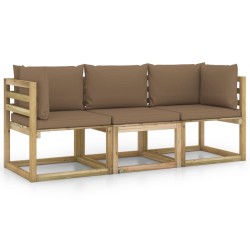 vidaXL 3-Sitzer-Gartensofa mit Taupe Kissen