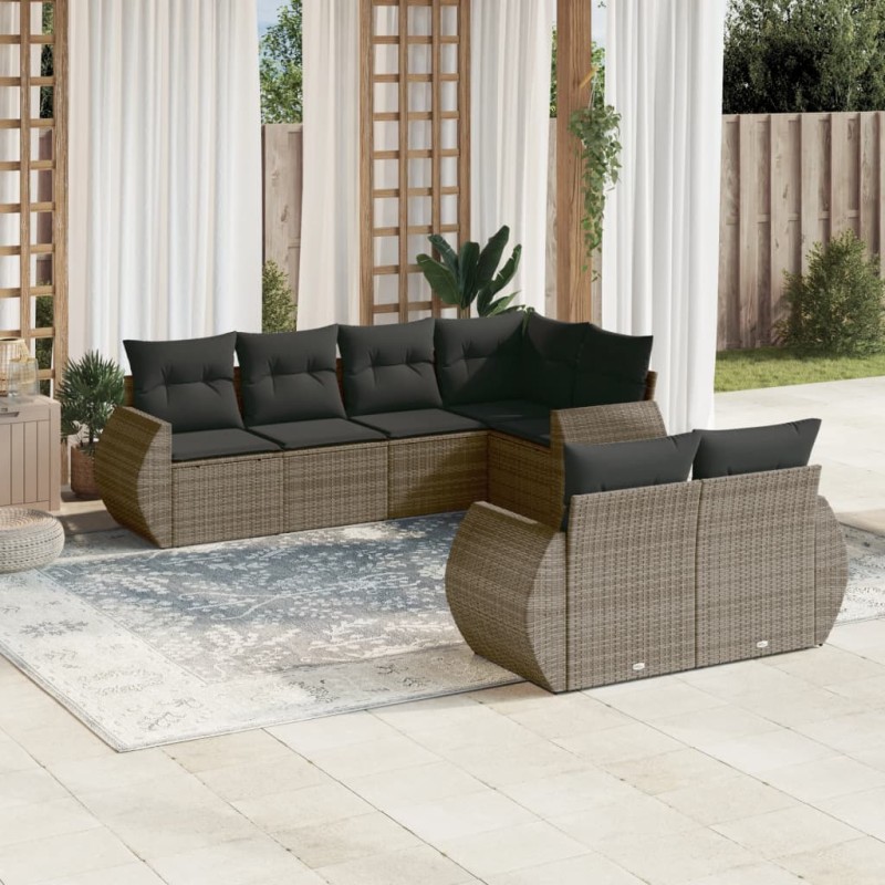 vidaXL 7-tlg. Garten-Sofagarnitur mit Kissen Grau Poly Rattan vidaXL 7-tlg. Garten-Sofagarnitur mit Kissen Grau Poly Rattan