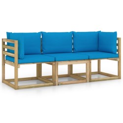 3-Sitzer-Gartensofa mit Hellblauen Kissen