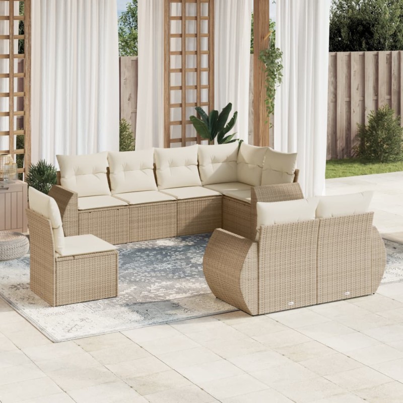 vidaXL 8-tlg. Garten-Sofagarnitur mit Kissen Beige Poly Rattan vidaXL 8-tlg. Garten-Sofagarnitur mit Kissen Beige Poly Rattan