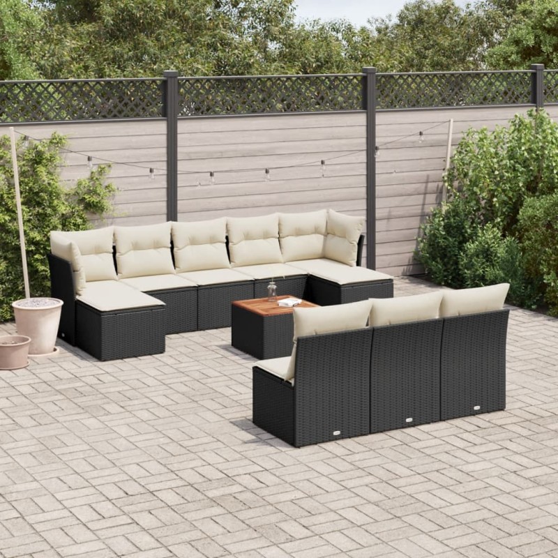 vidaXL 11-tlg. Garten-Sofagarnitur mit Kissen Schwarz Poly Rattan vidaXL 11-tlg. Garten-Sofagarnitur mit Kissen Schwarz Poly Rattan