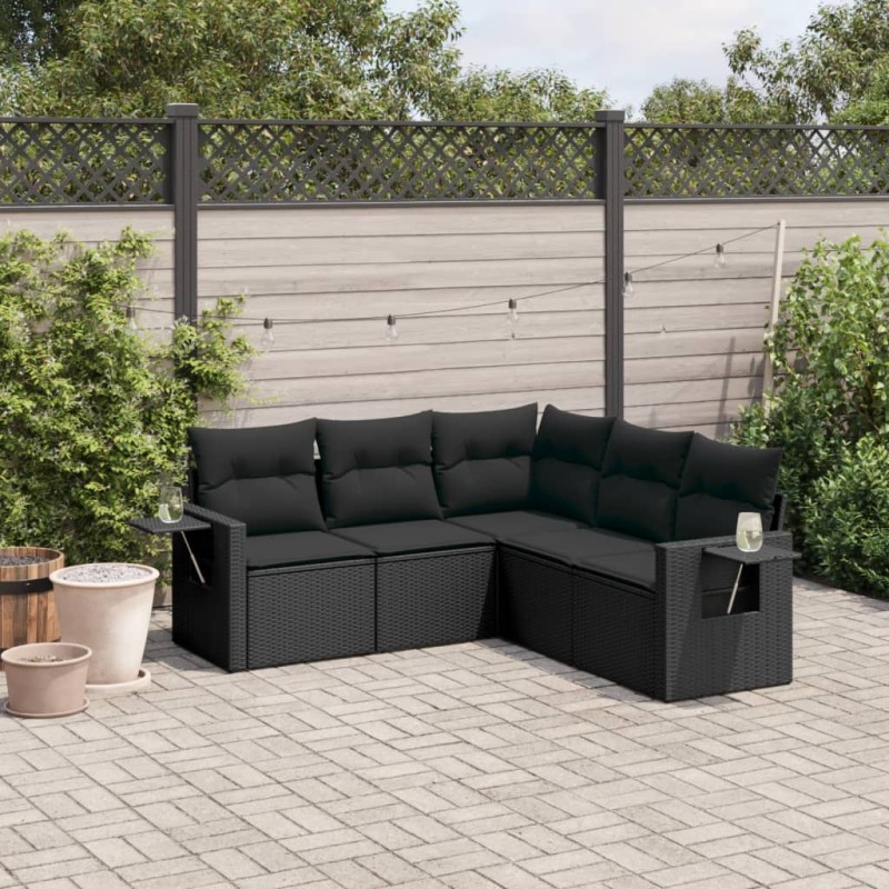 vidaXL 5-tlg. Garten-Sofagarnitur mit Kissen Schwarz Poly Rattan vidaXL 5-tlg. Garten-Sofagarnitur mit Kissen Schwarz Poly Rattan