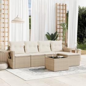 vidaXL 6-tlg. Garten-Sofagarnitur mit Kissen Beige Poly Rattan