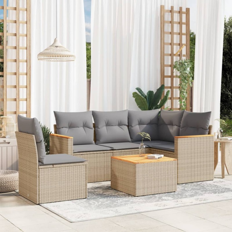vidaXL 6-tlg. Garten-Sofagarnitur mit Kissen Beige Poly Rattan vidaXL 6-tlg. Garten-Sofagarnitur mit Kissen Beige Poly Rattan