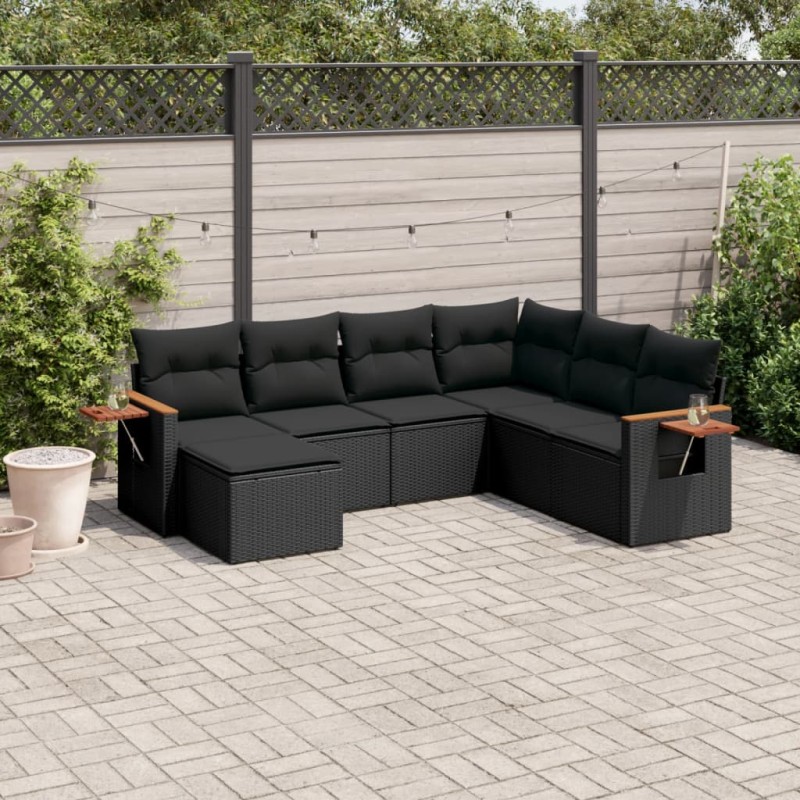 vidaXL 7-tlg. Garten-Sofagarnitur mit Kissen Schwarz Poly Rattan vidaXL 7-tlg. Garten-Sofagarnitur mit Kissen Schwarz Poly Rattan