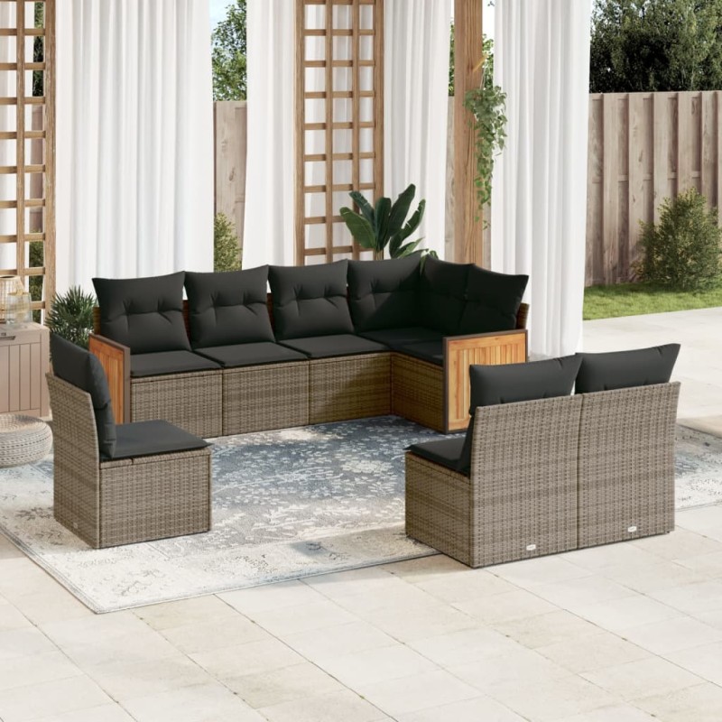 vidaXL 8-tlg. Garten-Sofagarnitur mit Kissen Grau Poly Rattan vidaXL 8-tlg. Garten-Sofagarnitur mit Kissen Grau Poly Rattan