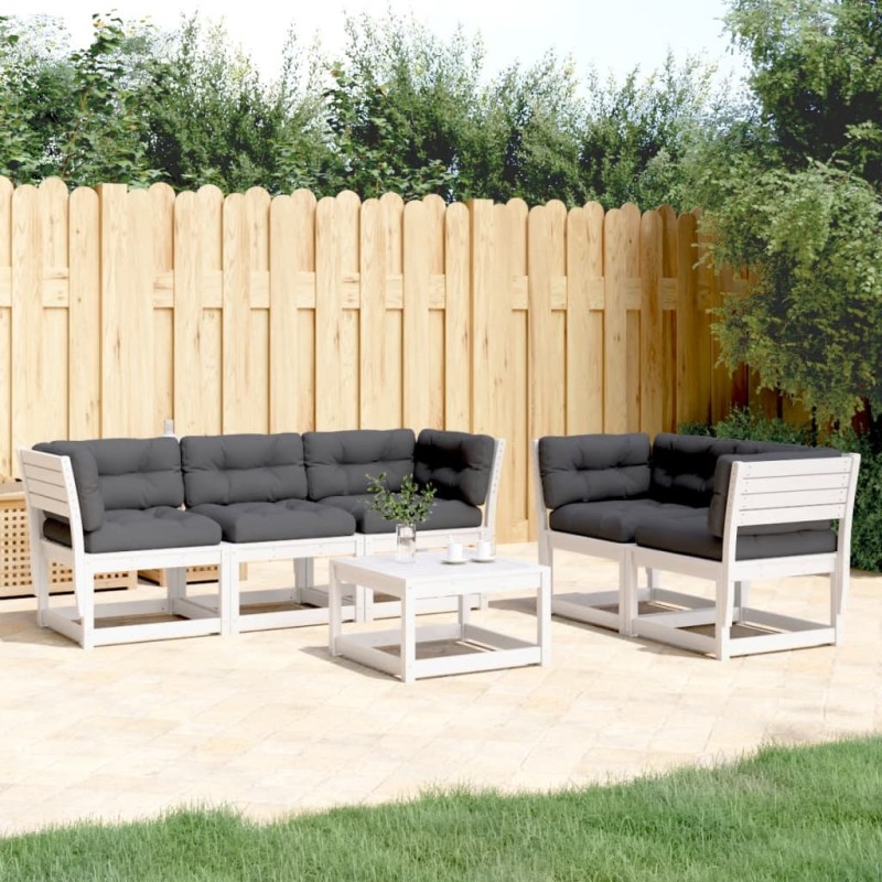 vidaXL 5-tlg. Garten-Sofagarnitur mit Kissen Weiß Massivholz Kiefer vidaXL 5-tlg. Garten-Sofagarnitur mit Kissen Weiß Massivholz Kiefer