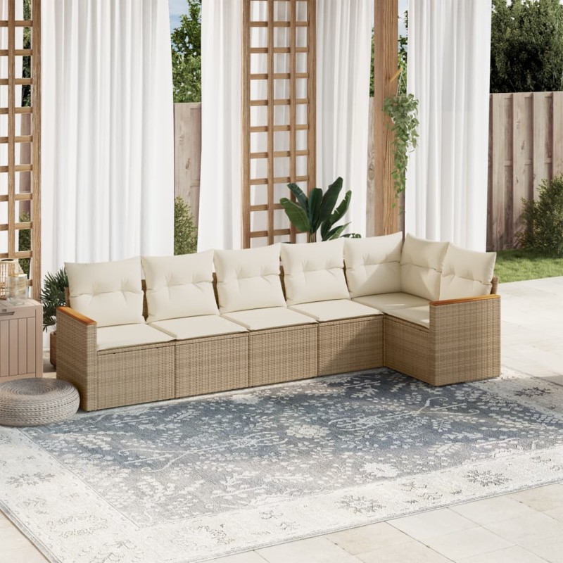 vidaXL 6-tlg. Garten-Sofagarnitur mit Kissen Beige Poly Rattan vidaXL 6-tlg. Garten-Sofagarnitur mit Kissen Beige Poly Rattan
