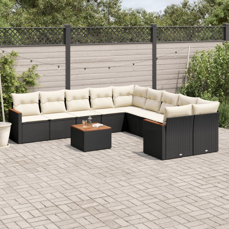 vidaXL 11-tlg. Garten-Sofagarnitur mit Kissen Schwarz Poly Rattan vidaXL 11-tlg. Garten-Sofagarnitur mit Kissen Schwarz Poly Rattan
