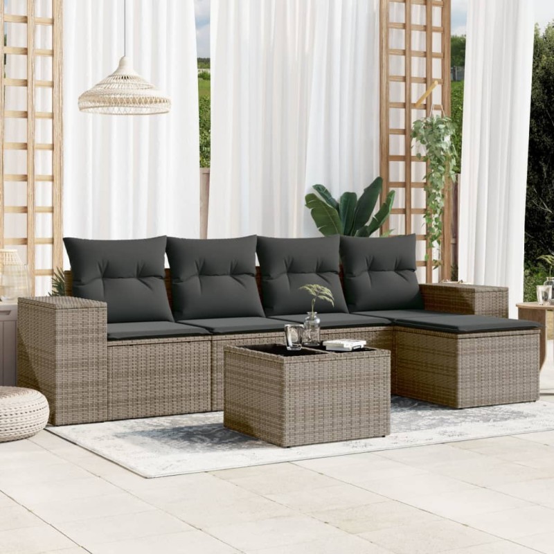 vidaXL 6-tlg. Garten-Sofagarnitur mit Kissen Grau Poly Rattan vidaXL 6-tlg. Garten-Sofagarnitur mit Kissen Grau Poly Rattan