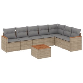 vidaXL 8-tlg. Garten-Sofagarnitur mit Kissen Beige Poly Rattan