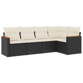 vidaXL 5-tlg. Garten-Sofagarnitur mit Kissen Schwarz Poly Rattan