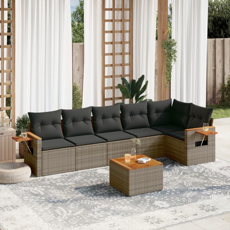 vidaXL 7-tlg. Garten-Sofagarnitur mit Kissen Grau Poly Rattan vidaXL 7-tlg. Garten-Sofagarnitur mit Kissen Grau Poly Rattan