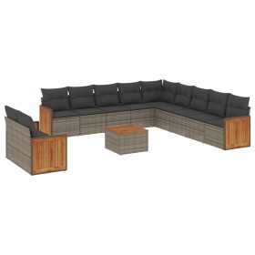 vidaXL 12-tlg. Garten-Sofagarnitur mit Kissen Grau Poly Rattan