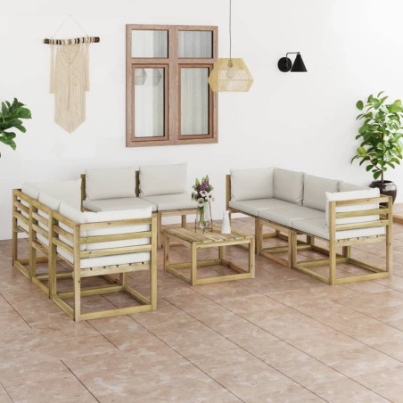 9-tlg. Garten-Lounge-Set mit Kissen Imprägniertes Kiefernholz