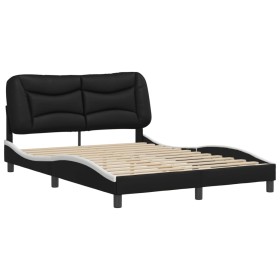 vidaXL Bettgestell mit Kopfteil Schwarz und Weiß 140x190 cm Kunstleder