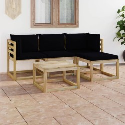 5-tlg. Garten-Lounge-Set mit Schwarzen Kissen