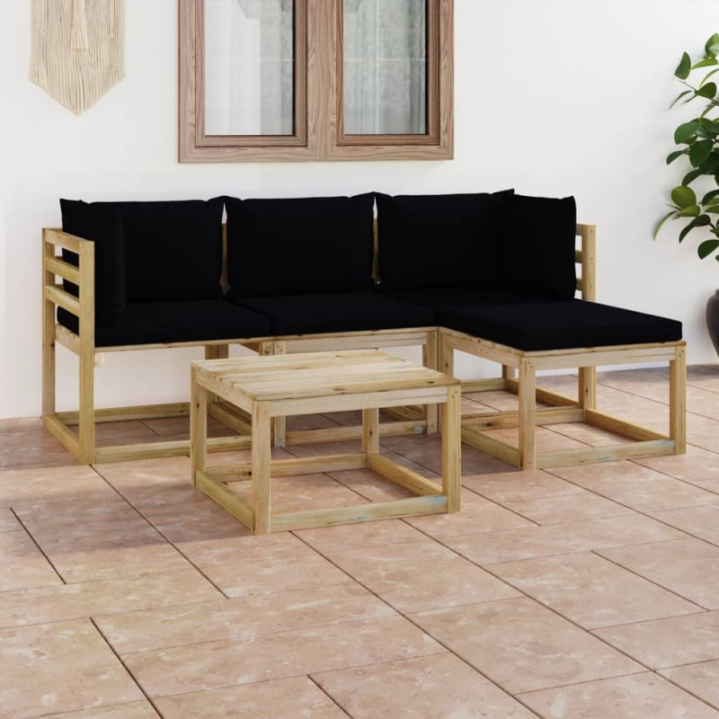5-tlg. Garten-Lounge-Set mit Schwarzen Kissen 5-tlg. Garten-Lounge-Set mit Schwarzen Kissen