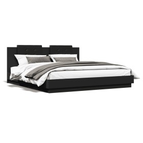 vidaXL Bettgestell mit Kopfteil und LED-Leuchten Schwarz 200x200 cm