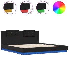 vidaXL Bettgestell mit Kopfteil und LED-Leuchten Schwarz 200x200 cm