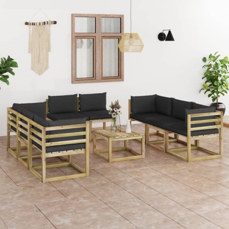 9-tlg. Garten-Lounge-Set mit Kissen Imprägniertes Kiefernholz