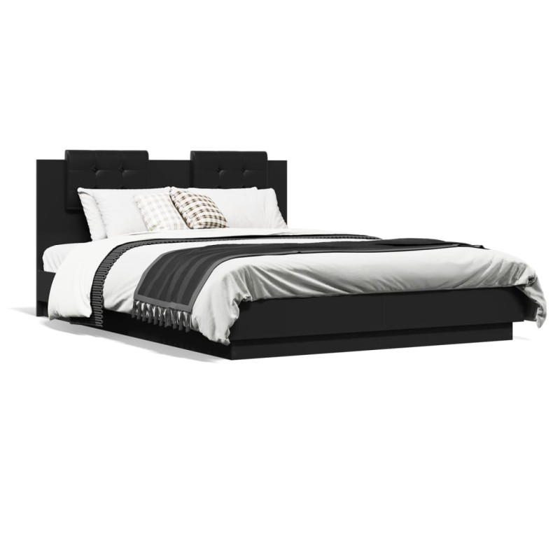 vidaXL Bettgestell mit Kopfteil und LED-Leuchten Schwarz 140x200 cm vidaXL Bettgestell mit Kopfteil und LED-Leuchten Schwarz 140x200 cm