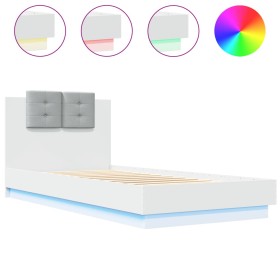 vidaXL Bettgestell mit Kopfteil und LED-Leuchten Weiß 100x200 cm