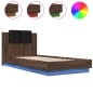 vidaXL Bettgestell mit Kopfteil und LED-Leuchten Braun Eiche 100x200cm vidaXL Bettgestell mit Kopfteil und LED-Leuchten Braun Eiche 100x200cm