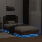 vidaXL Bettgestell mit Kopfteil und LED-Leuchten Braun Eiche 100x200cm vidaXL Bettgestell mit Kopfteil und LED-Leuchten Braun Eiche 100x200cm