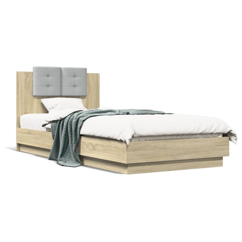 vidaXL Bettgestell mit Kopfteil & LED-Leuchten Sonoma-Eiche 100x200 cm vidaXL Bettgestell mit Kopfteil & LED-Leuchten Sonoma-Eiche 100x200 cm