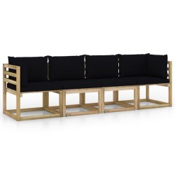 vidaXL Gartensofa 4-Sitzer mit Kissen in Schwarz