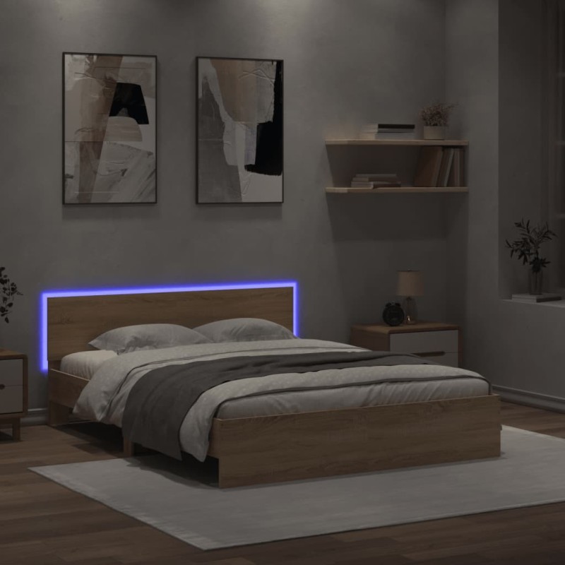 vidaXL Bettgestell mit Kopfteil und LED-Beleuchtung Sonoma-Eiche vidaXL Bettgestell mit Kopfteil und LED-Beleuchtung Sonoma-Eiche