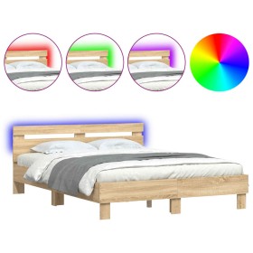 vidaXL Bettgestell mit Kopfteil LED-Beleuchtung Sonoma-Eiche 140x190cm