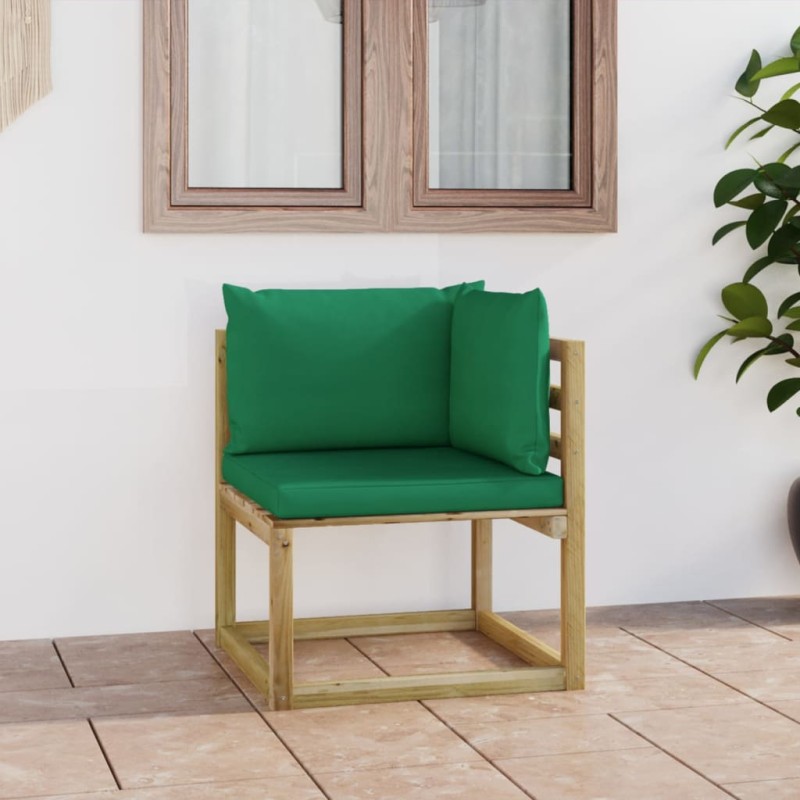 Garten-Ecksofa mit Kissen in Grün Imprägniertes Kiefernholz Garten-Ecksofa mit Kissen in Grün Imprägniertes Kiefernholz