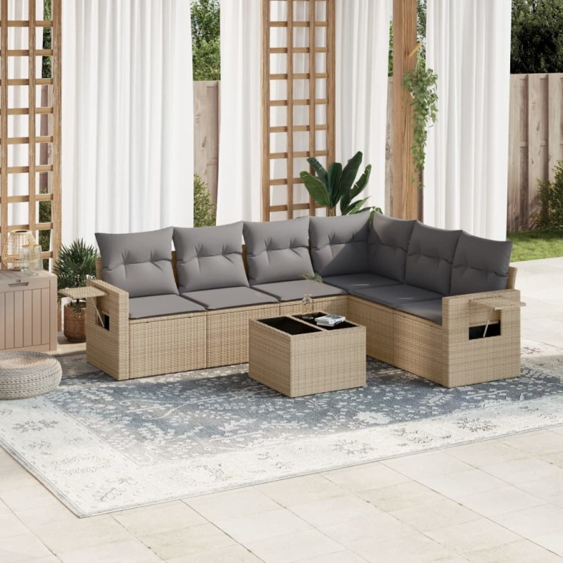 vidaXL 7-tlg. Garten-Sofagarnitur mit Kissen Beige Poly Rattan vidaXL 7-tlg. Garten-Sofagarnitur mit Kissen Beige Poly Rattan
