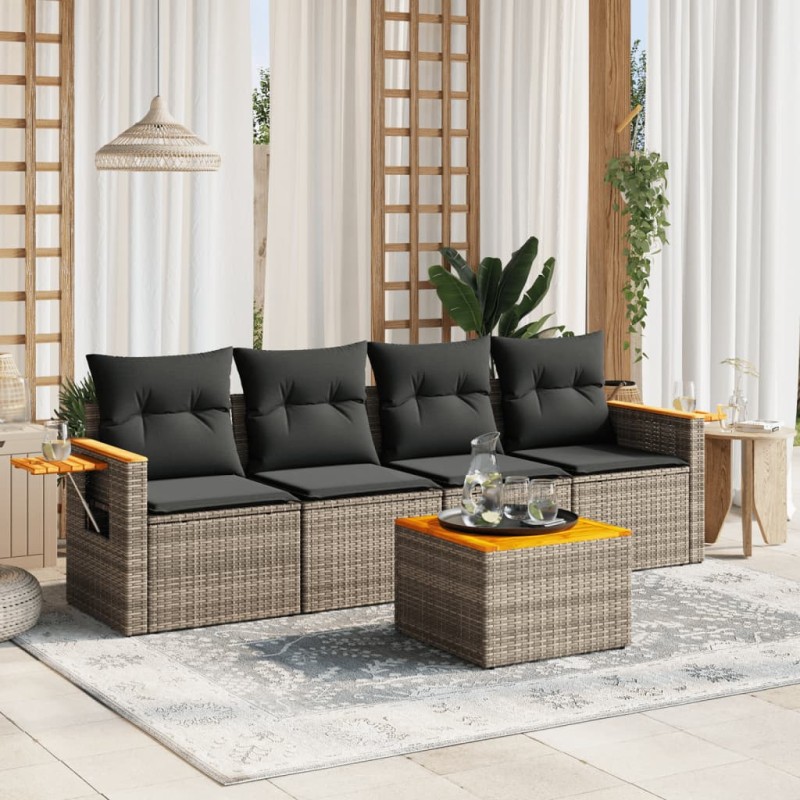 vidaXL 5-tlg. Garten-Sofagarnitur mit Kissen Grau Poly Rattan vidaXL 5-tlg. Garten-Sofagarnitur mit Kissen Grau Poly Rattan