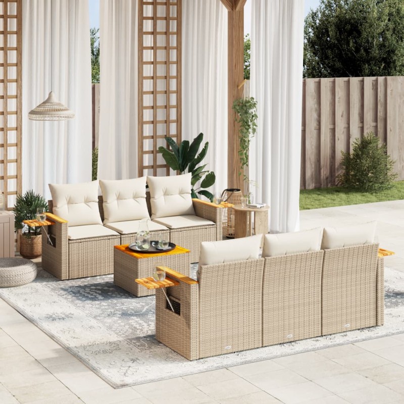 vidaXL 7-tlg. Garten-Sofagarnitur mit Kissen Beige Poly Rattan vidaXL 7-tlg. Garten-Sofagarnitur mit Kissen Beige Poly Rattan